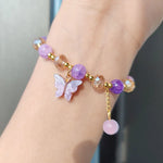 Fashion Crystal Butterfly Pendant Bracelet Colorful Imitation Ceramic Beaded Stretch Bracelets For Women Girls Birthday Gifts