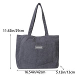 Large Capacity Shoulder Bag Trendy Corduroy Tote Bag Solid Color Ladies Handbag With Front Pocket