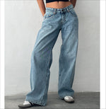 Jeans Women Long Pants Denim Pant Straight Trousers Mom Low Waist Button Pocket Casual Loose Y2k Elegant Autumn Streetwear