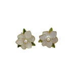 Korean Style Summer Fresh Small Green Bowknot Earrings Cute Zircon Flower Pearl Clip on Without Piercing for Women Party