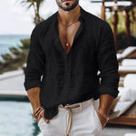 Cotton Linen Shirt for Men Summer Beach Style Solid Color Single Breasted Breathable Shirts Lightweight Stylish Button Tops