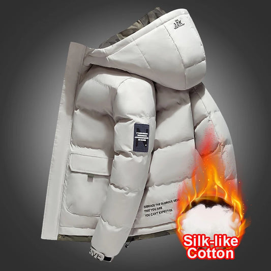 Winter Men Jacket Autumn Warm Fashion Thickened Cotton Padded Jackets Hooded Casual Coats Male Windproof Plus Size Solid Outwear