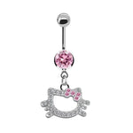 1Pc Stainless Steel Sexy Belly Button Ring For Women,Trendy Pink Cute Cat Design Navel Piercing Jewelry