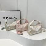 Sweet Embroidery Shoulder Bag Nylon Texture Pearl Pendant Crossbody Bag Small Bucket Handbag Women Girl