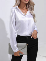 Elegant Turn-Down Collar One Button Satin Long Sleeve Shirt For Women Office Blouse