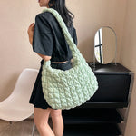 Women Fashion Crossbody Bag Large Capacity Puffy Nylon Casual Handbag Lightweight Quilted Padded Double Zipper Hobo Shoulder Bag