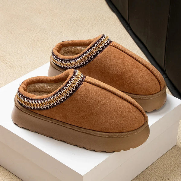 Slippers cotton home cotton shoes winter couples thick soled home solid color warm cotton slippers with velvet non-slip