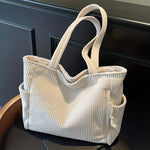 Durable Soft Corduroy Women's Casual Tote Bag Multi-Compartment Zipper Closure Commute Shoulder Bag For Women