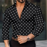 2024 new men's button-down long-sleeved polka dot lapel shirt outdoor street fashion casual breathable comfortable clothing top