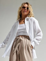 Wolfeel  Women's Spring Summer 100% Cotton Shirts Office Lady  Fashionable Solid Lady Long Sleeve Loose Tops Crepe Shirts