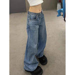 Gradient Spring 2025 Blue Jeans Women Y2K Vintage High Waisted Jeans Straight Streetwear Loose Large Wide Leg Denim Pants