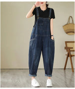 6223 Spring Fall Fashion Women's Multi Pocket Cargo Suspender Female Vintage Patchwork Blue Denim Overalls Casual Loose Jumpsuit