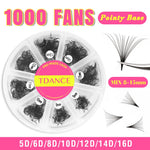 TDANCE 1000 Fans Loose Fan Mixed Length Pointy Base Premade Fans Sharp Thin Slim Medium Stem Volume Russian Eyelashes Extensions