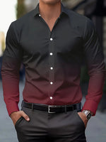 Men's Stylish Casual Long Sleeve Shirt Breathable Tops Gradient Casual Business Shirts Full Sleeve shirts Turn-Down Collar