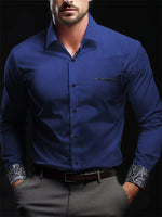 New Spring And Autumn Men's Shirt Elastic Solid Color Dot Printed Shirt Temperament Casual Standing Collar Long Sleeve Cardigan