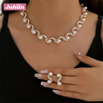 Ladies Elegant Imitation Pearl S-Shape Necklace Earring Set Bridal Clavicle Chain Jewelry for Weddings Women Jewelry Gift