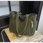 Corduroy Daily Handbag Fashionable Versatile Shoulder Bag for Women Multi-Compartment Zipper Closure Commute Women's Tote Bag