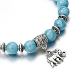 Ethnic Women's Hand Bracelets Elephant Charm Faux Turquoise Beaded Bracelet For Women Girls Elastic Bangle Gift Bracelets