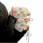 Cute Silver Bowknot Headphones Case with Pendant Clear Protective Shell Shockproof TPU Soft Cover for Airpods 4/3/2/1/pro2/pro