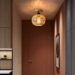 Retro Led Bamboo Woven Ceiling Lamp Corridor Aisle Living Room Ceiling Light E27 Woven Lamps Decorative Fixtures