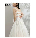 EAM Women Irregular Drawstring Big Size White Blouse New Stand Collar Long Sleeve Shirt Fashion Tide Spring Autumn 2025 1Z189