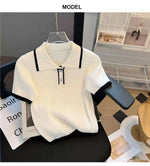 Ice silk knitted short sleeved T-shirt for women's summer 2024 new fashionable and stylish polo shirt top