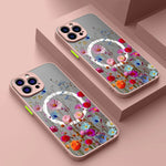 Magnetic Colorful Flower Phone Case For iPhone 15 16 Pro Max 14 13 12 Pro 11 For Magsafe Wireless Charge Soft Edge Acrylic Cover