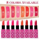 8 Colors Super Cute Girls Lipstick, Pink Polka Dots Design Long Lasting Non-fading Waterproof Velvet Lip Color, Non-Stick Cup