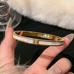 Elegant Gold Color Bangle With Sparkling Rhinestone Glamorous Stainless Steel Bracelet Women's Formal Dinners Jewelry