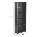 5-Shelf Bookcase with Adjustable Shelves, True Black Oak