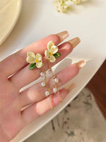 2023  New Gentle Sweet Cute Gardenia Drop Earrings French White Flower Long Pearl Tassel Earrings for Women Party Jewelry Gifts