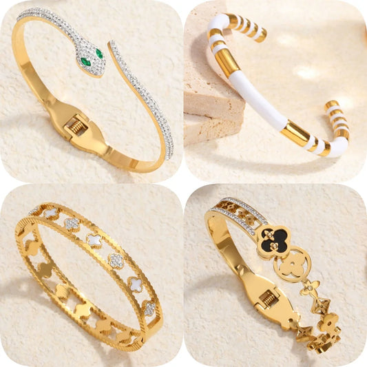 Classic stainless steel zircon enamel women's bracelet, high quality waterproof metal bracelet, wedding party jewelry