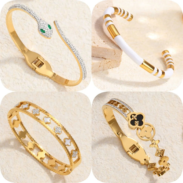 Classic stainless steel zircon enamel women's bracelet, high quality waterproof metal bracelet, wedding party jewelry