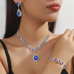 3/4PCS Luxury Crystal Necklace Earrings Bracelet Set Women Red Green Blue Water Drop Pendant Wedding Party Bride Jewelry Gifts