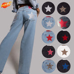 Patchwork Leopard Star Metal Rivet Jeans Y2k Denim Pants Women Female Baggy Dragging Hip High Street 2025 Casual Trousers