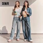 Semir Jeans Women 2024 New Winter Style with Fleece-Lined Floor-Length Trousers Hong Kong Style Wide-Leg Trousers