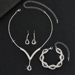 3 Pcs Luxury Rhinestone Bride Jewelry Set for Women Black Water Drop Crystal Earrings Wedding V Necklace Eye Bracelet Fashion-