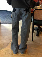 HOUZHOU Y2k Vintage Star Pattern Jeans Women Harajuku Loose Straight Denim Pants American Retro Baggy Street Aesthetics Trousers