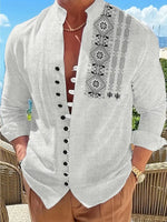 New linen shirt men's button fashion trend pattern slim fit, comfortable and soft brand new retro top