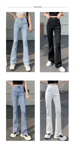 Flared Jeans Woman High Waist Denim Trousers For Female Blue White Black Elastic Skinny Fashion Classic Leisure Wide Leg Pants