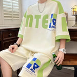 2024 Summer Men's Sets Korean Fashion Streetwear Tracksuit Men T Shirts+Shorts Two Piece Sets Casual Men Clothing Outfit Set