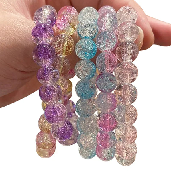 Women's Cracked Quartz Crystal Beaded Round Glass Beads Stretch Bracelet Bangle Bracelets Women Girl Charm Wrap Jewelry