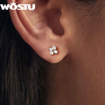 WOSTU Moissanite Mini Butterfly Clover Earrings 925 Silver Diamoind Cut Wedding Party Ear Studs Party Gift For Mom Daughter
