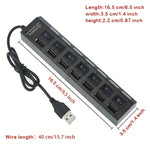 7 Ports LED USB 2.0 Adapter Hub Power On/off Switch For PC Laptop BK