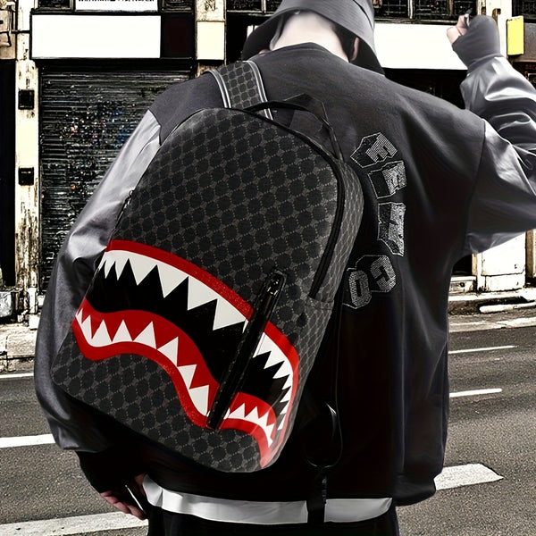 Stylish Large Mouth Shark Backpack Versatile Business Backpack Large Capacity College Backpack Portable Travel Bag for Work and School, Unisex School Bag with Random Print