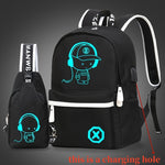 2pcs Simple And Large Capacity Casual Backpack Travel Backpack School Bag, Cartoon Print Crossbody Bag Chest Bag [Without Data Cable, Slightly Different Shoulder Straps