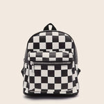 Checkered Backpack For Women, Mini Faux Leather Daypack, Plaid Pattern Travel School Bag