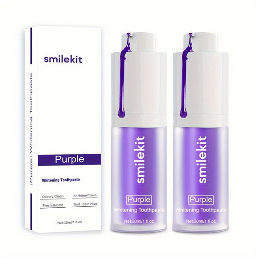 2-Pack Purple Whitening Toothpaste - Invigorating Mint, Deep Clean, Fresh Breath - Gentle & Effective, Travel-Ready, 30ml/1 Fl Oz, Non-Irritating, Innovative Squeeze Dispenser - Perfect for Daily Oral Care