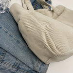 Women's Casual Corduroy Tote Bag Striped Shoulder Bag with Fixed Straps Zipper Large Capacity Handbag for Daily Outings and Shop