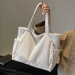Durable Soft Corduroy Women's Casual Tote Bag Multi-Compartment Zipper Closure Commute Shoulder Bag For Women